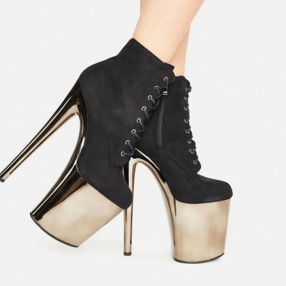 Dolls Kill Night Turn Back Gold Time Platform Ankle Boots Size 8